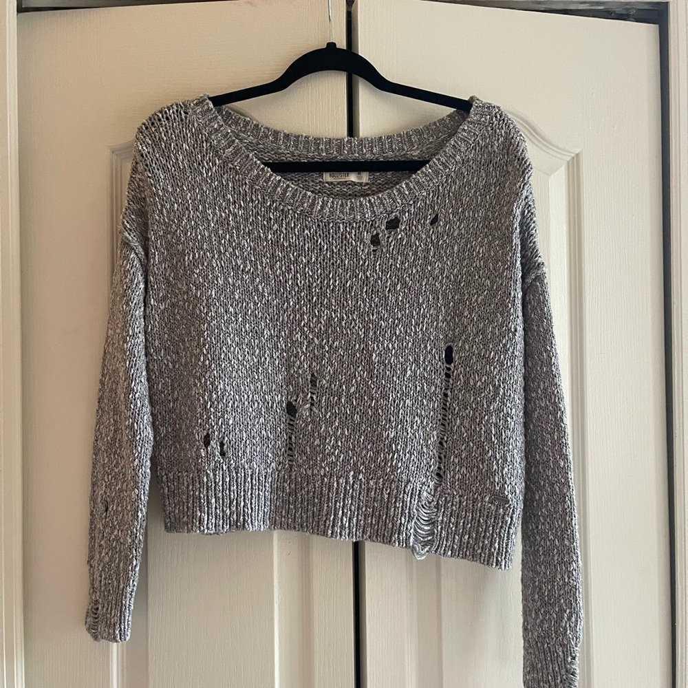 Hollister Gray Distressed Knit Sweater